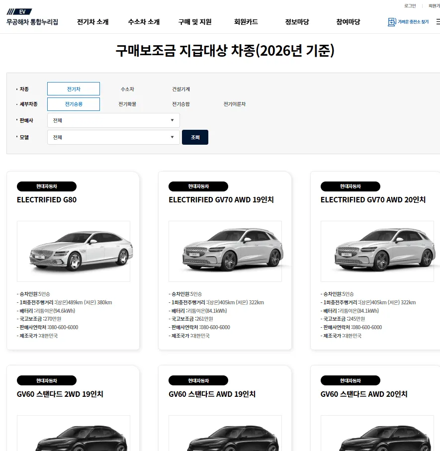 2026 전기차 구매 보조금 총정리: 모델별 지원금부터 8,700만 원 상한제까지 1 2026 전기차 구매 보조금 총정리: 모델별 지원금부터 8,700만 원 상한제까지